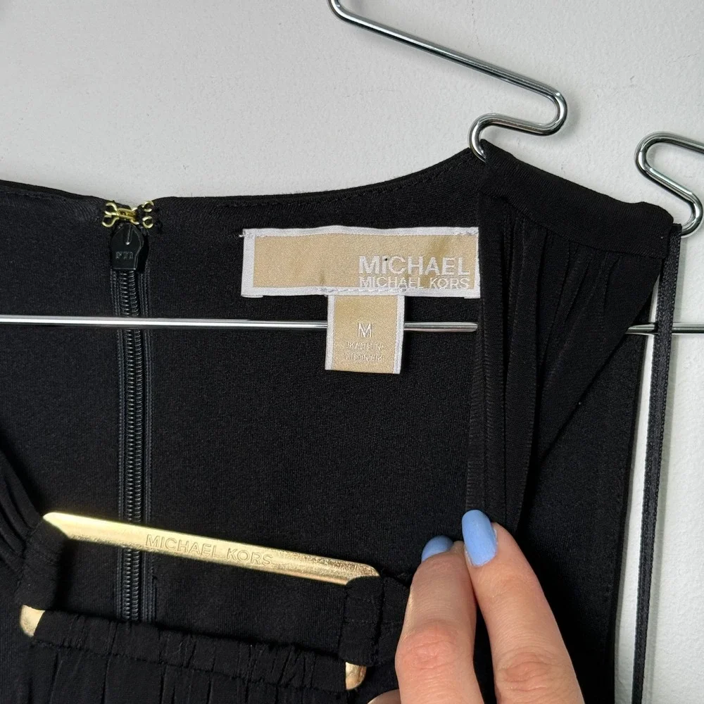 Michael Kors Sleeveless Black Jumpsuit Gold Logo Hardware Belted‎ Size M